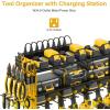 imageJUNNUJ Large Pegboard Power Tool Organizer with Charging Station 8 Drills Driver and Tools Battery Holder Wall Mount with 8 Outlet Power Strip Black 3Layer Shop Garage Storage Utility RackYellow