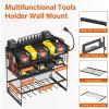 imageJUNNUJ Power Tool Organizer with 10 Outlet Power Strip 4 Layer Wall Mount Drill Holder with Charging Station 4 Drills Storage Shelf Shop Garage Utility Rack BlackStandard