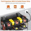 imageJUNNUJ Power Tool Organizer with 10 Outlet Power Strip 4 Layer Wall Mount Drill Holder with Charging Station 4 Drills Storage Shelf Shop Garage Utility Rack BlackStandard