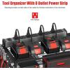 imageJUNNUJ Tool Organizer with Charging Station 3 Layers Wall Mount Garage Tools Storage with 8 Outlets Power Strip 4 Drills Holder Battery Heavy Duty Metal Shelf Utility Rack with Hooks BlackBlack