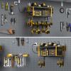 imageJUNNUJ Tool Organizer with Charging Station 3 Layers Wall Mount Garage Tools Storage with 8 Outlets Power Strip 4 Drills Holder Battery Heavy Duty Metal Shelf Utility Rack with Hooks BlackYellow