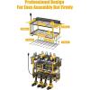 imageJUNNUJ Tool Organizer with Charging Station 3 Layers Wall Mount Garage Tools Storage with 8 Outlets Power Strip 4 Drills Holder Battery Heavy Duty Metal Shelf Utility Rack with Hooks BlackYellow