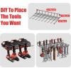 imageJUNNUJ Tool Organizer with Charging Station 3 Layers Wall Mount Garage Tools Storage with 8 Outlets Power Strip 4 Drills Holder Battery Heavy Duty Metal Shelf Utility Rack with Hooks BlackBlack