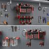 imageJUNNUJ Tool Organizer with Charging Station 3 Layers Wall Mount Garage Tools Storage with 8 Outlets Power Strip 4 Drills Holder Battery Heavy Duty Metal Shelf Utility Rack with Hooks BlackRed