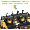 imageJUNNUJ Tool Organizer with Charging Station 3 Layers Wall Mount Garage Tools Storage with 8 Outlets Power Strip 4 Drills Holder Battery Heavy Duty Metal Shelf Utility Rack with Hooks BlackYellow