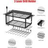 imageJUNNUJ Tool Organizer with Charging Station 3 Layers Wall Mount Garage Tools Storage with 8 Outlets Power Strip 4 Drills Holder Battery Heavy Duty Metal Shelf Utility Rack with Hooks BlackBlack
