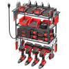 imageJUNNUJ Tool Organizer with Charging Station 3 Layers Wall Mount Garage Tools Storage with 8 Outlets Power Strip 4 Drills Holder Battery Heavy Duty Metal Shelf Utility Rack with Hooks BlackBlack