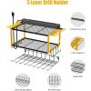 imageJUNNUJ Tool Organizer with Charging Station 3 Layers Wall Mount Garage Tools Storage with 8 Outlets Power Strip 4 Drills Holder Battery Heavy Duty Metal Shelf Utility Rack with Hooks BlackYellow