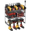 imageJUNNUJ Power Tool Organizer with 10 Outlet Power Strip 4 Layer Wall Mount Drill Holder with Charging Station 4 Drills Storage Shelf Shop Garage Utility Rack BlackStandard
