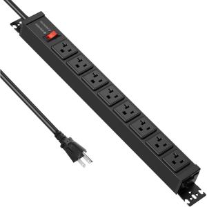imageJUNNUJ 20 Amp Power Strip Surge Protector 4800J Heavy Duty 8 Outlet Metal Multi Angle Mount 20A Garage Power Strip Shop 620R TSlot 515P Plug 12 Gauge Extension Cord 10ft for Appliance10 FT