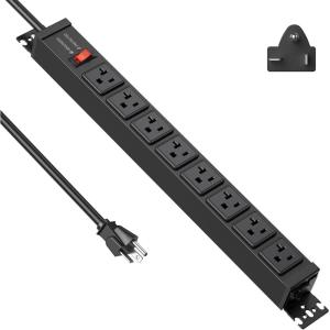 imageJUNNUJ 20 Amp Power Strip Surge Protector 4800J Heavy Duty 8 Outlet Metal Multi Angle Mount 20A Garage Power Strip Shop 620R TSlot 520P Plug 12 Gauge Extension Cord 6ft for Appliance6 FT