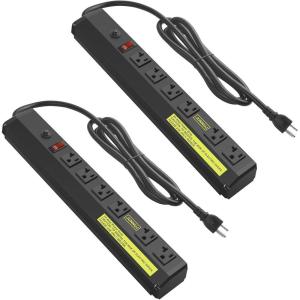 imageJUNNUJ Heavy Duty 20 Amp Power Strip 2 Pack High Amp Surge Protector 6 Outlet 20A Power Workshop Industrial Outlets Wide Spaced 620R TSlot with Circuit Breaker12 Gauge Extension Cord 6ft6FT