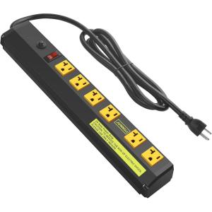imageJUNNUJ Heavy Duty 20 Amp Power Strip 4800J High Amp Surge Protector 6 Outlet 20A Power Strips Workshop Industrial Outlets Wide Spaced 620R TSlot with Circuit Breaker 12 Gauge Extension Cord 6ftYellow