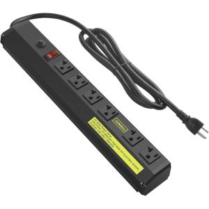 imageJUNNUJ Heavy Duty 20 Amp Power Strip 4800J High Amp Surge Protector 6 Outlet 20A Power Strips Workshop Industrial Outlets Wide Spaced 620R TSlot with Circuit Breaker 12 Gauge Extension Cord 6ftBlack