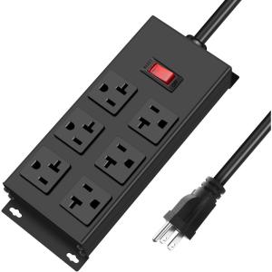 imageJUNNUJ Heavy Duty 20 Amp Power Strip Garage 6 Outlets Metal 12 Gauge Surge Protector 3000J High Amp 515P Adapter Shop 620R TSlot Industrial 6AC 6FT4FT