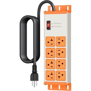 imageJUNNUJ Heavy Duty 20 Amp Surge Protector 4800J Garage Metal 8 Outlets 12 Gauge High Amp 515P Adapter Shop 620R TSlot Industrial Outlet 6 FT Extension Cord Commercial for ApplianceGrey