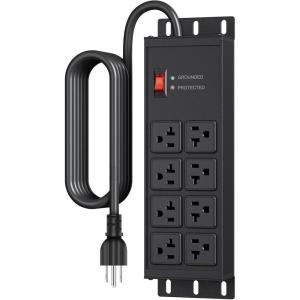 imageJUNNUJ Heavy Duty 20 Amp Surge Protector 4800J Garage Metal 8 Outlets 12 Gauge High Amp 515P Adapter Shop 620R TSlot Industrial Outlet 6 FT Extension Cord Commercial for ApplianceBlack