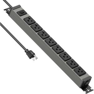 imageJUNNUJ Heavy Duty Power Strip Wall Mount 20 Amp Surge Protector 1200J Metal 8 Outlet Under Desk Mounted 20A Garage Power Bar Table Socket Industrial Outlets 620R TSlot 6FT 12AWG Extension CordGrey