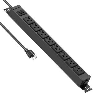 imageJUNNUJ Heavy Duty Power Strip Wall Mount 20 Amp Surge Protector 1200J Metal 8 Outlet Under Desk Mounted 20A Garage Power Bar Table Socket Industrial Outlets 620R TSlot 6FT 12AWG Extension CordBlack