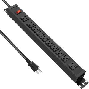 imageJUNNUJ Multi Angle Mount 10 Outlet Power Strip Heavy Duty 2700J Surge Protector Under Desk with Switch 15A Garage Workbench Power Strip Gaming Outlet Table Wall Mountable 10FT 14AWG Extension Cord10FT